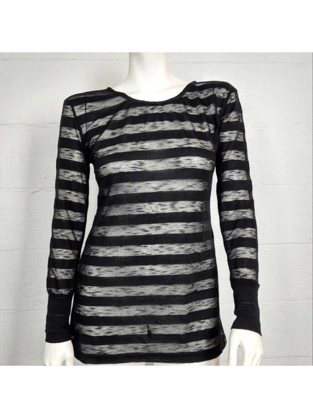 OAKLEY Sheer Black Striped Long Sleeve Top Size XS